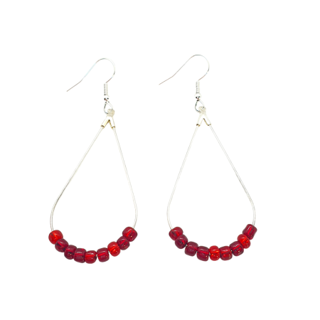 earrings tearshape steel gold with red beads2